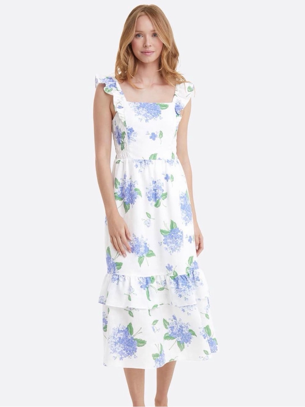 Draper James Carrie Midi Dress in Hydrangea, size L NWT